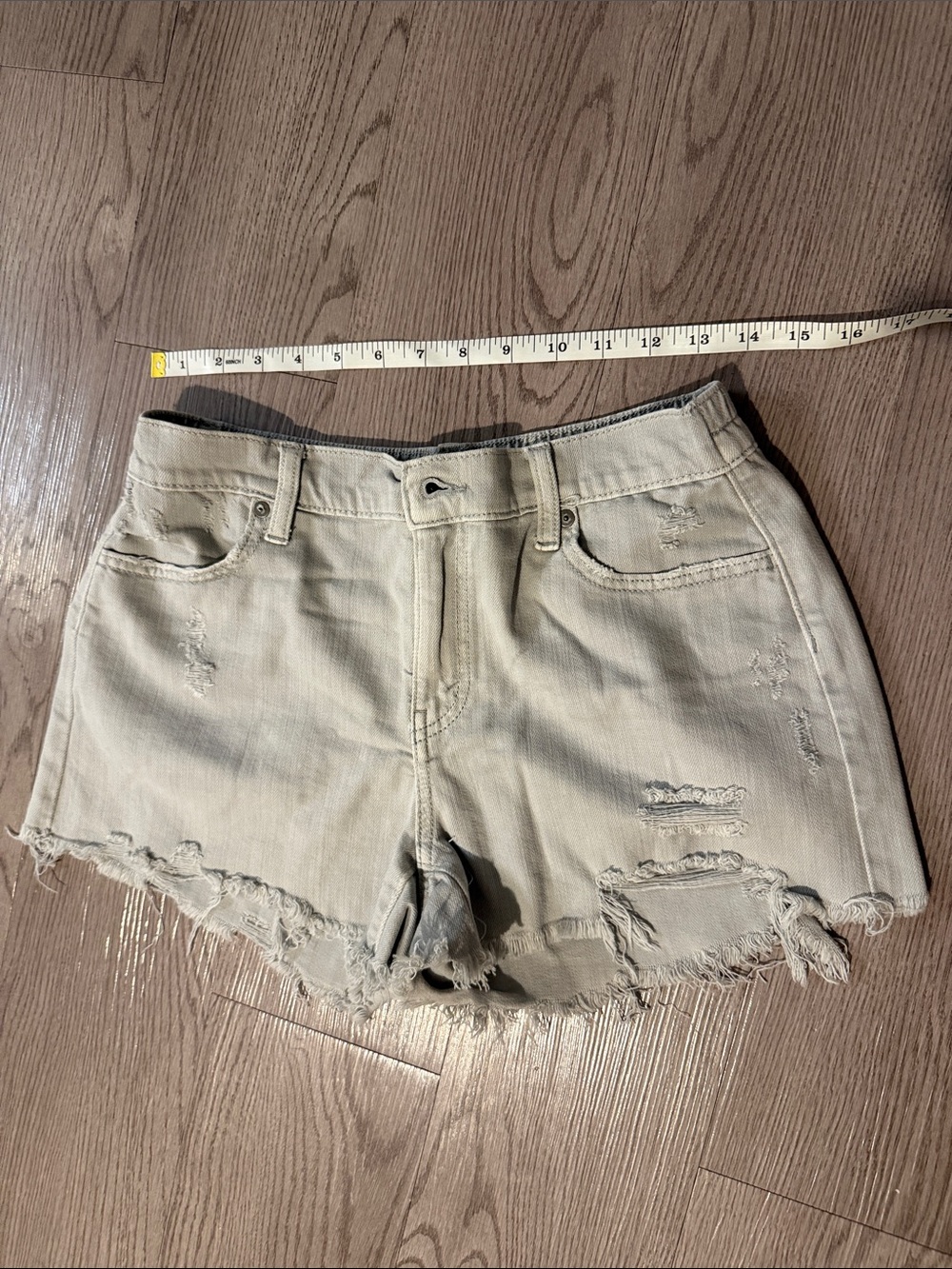 American Eagle Aerie Distressed Cotton Blend Shorts - Gray - Stretch Waistband